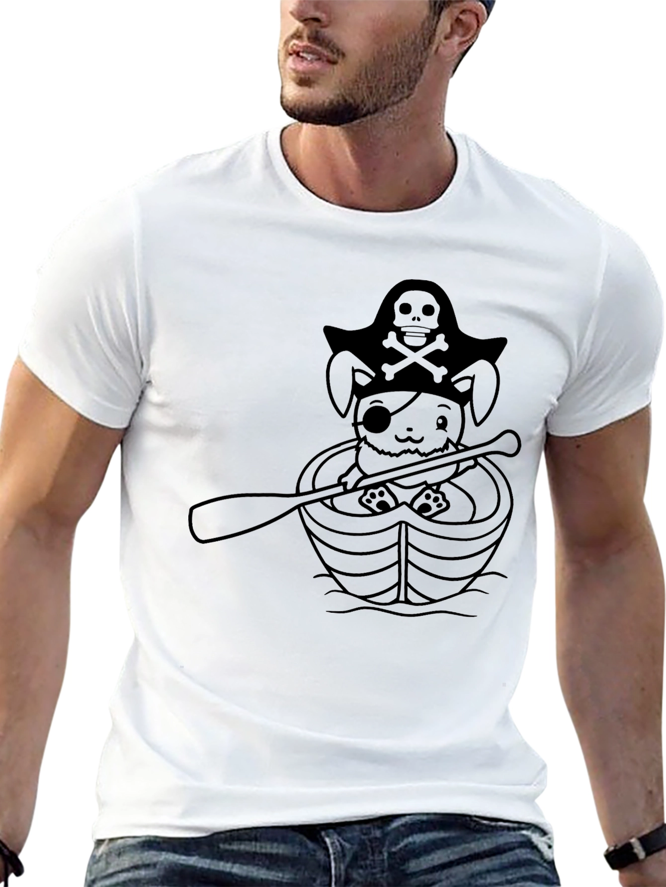Pirate Bunny T-Shirt - Black Cotton Crew Neck Tee