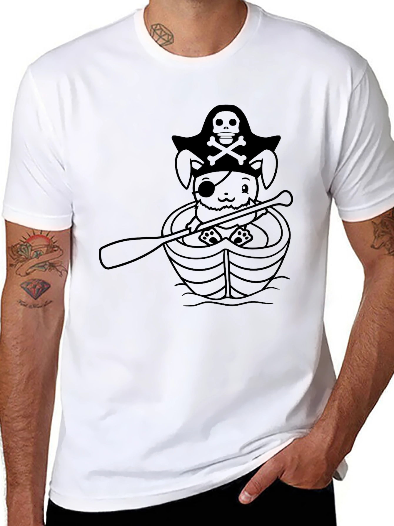 Pirate Bunny T-Shirt - Black Cotton Crew Neck Tee