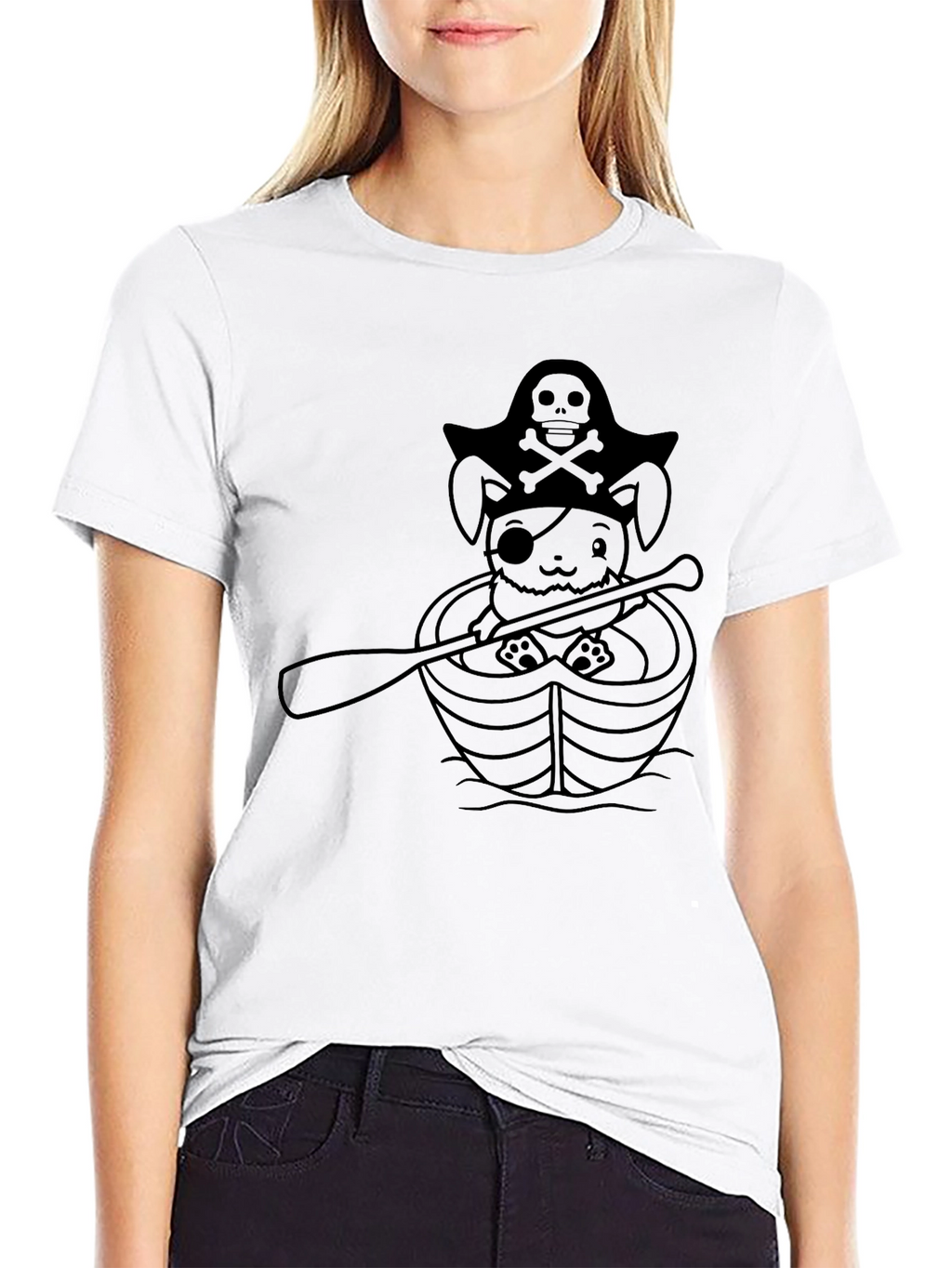 Pirate Bunny T-Shirt - Black Cotton Crew Neck Tee