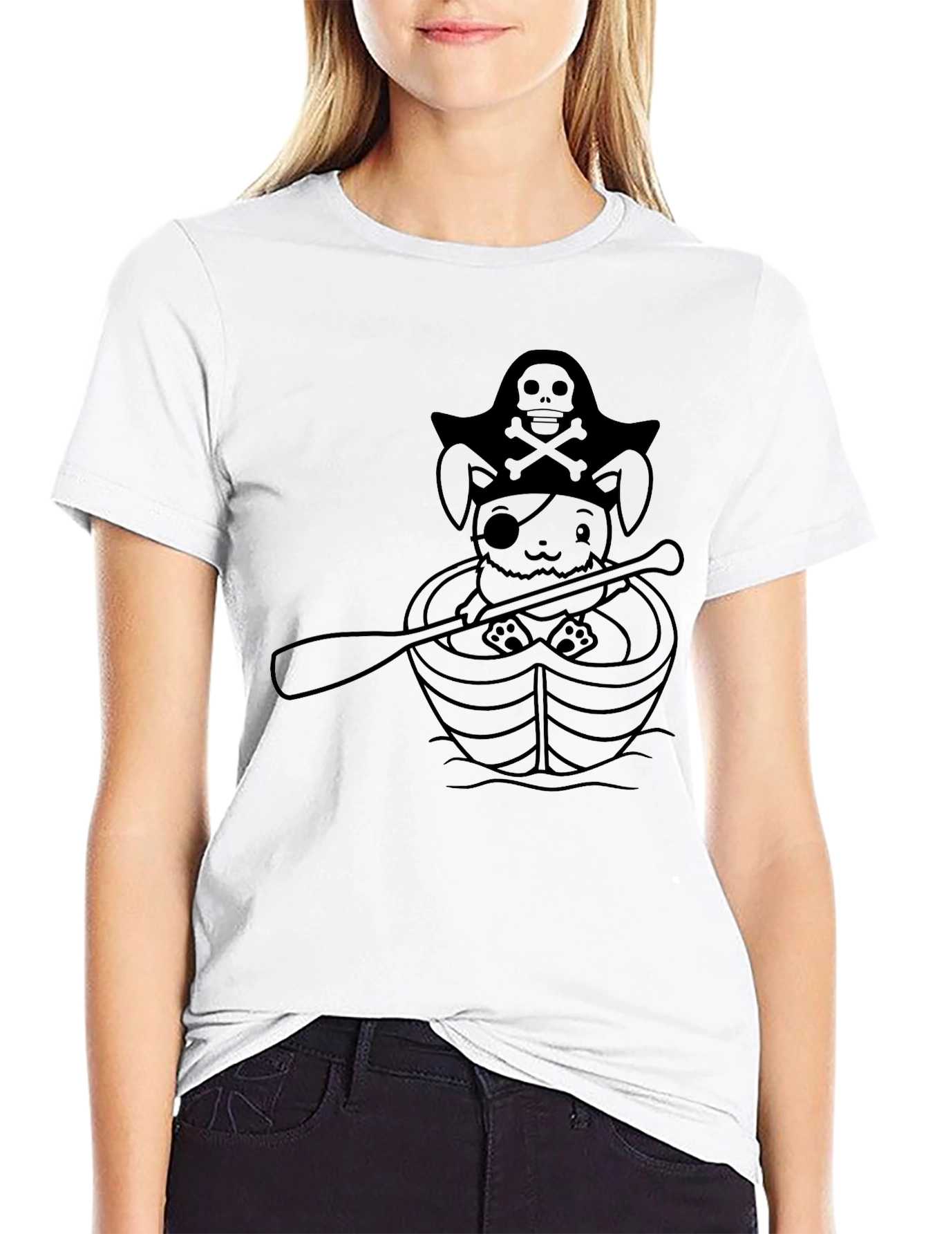 Pirate Bunny T-Shirt - Black Cotton Crew Neck Tee