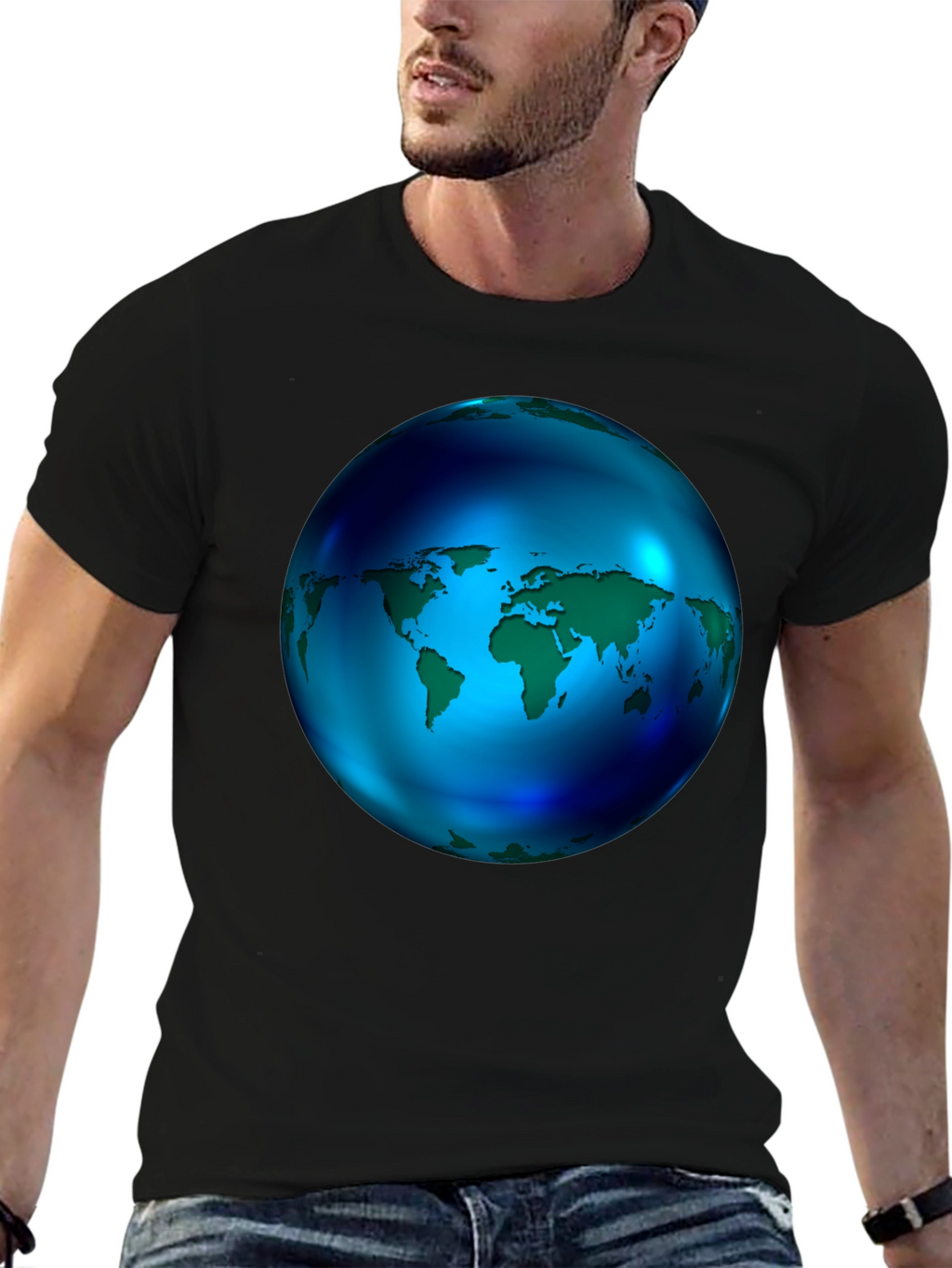 World Globe Graphic Black T-Shirt