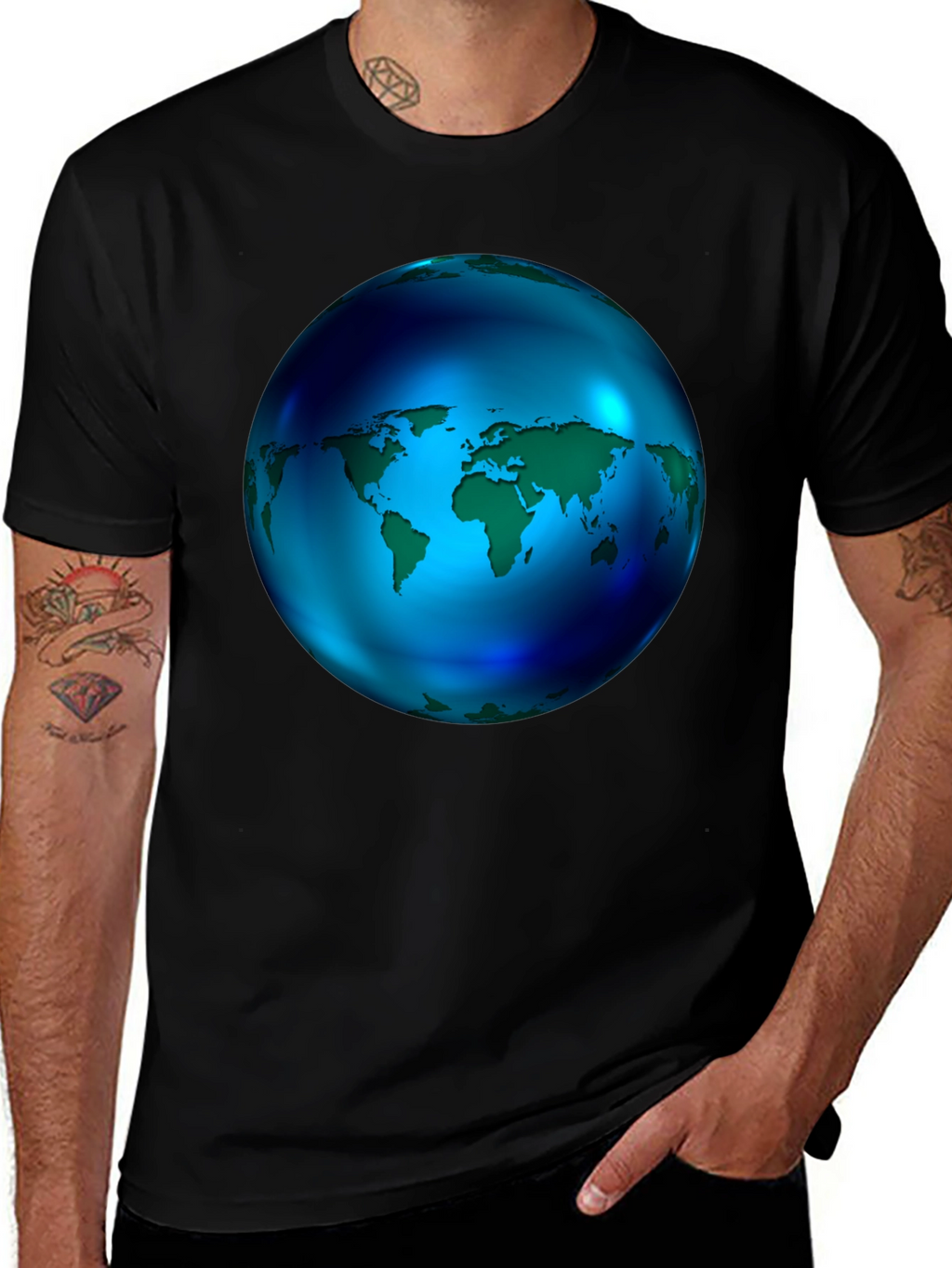 World Globe Graphic Black T-Shirt