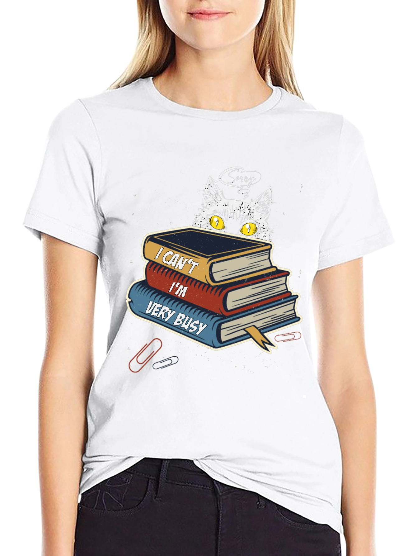Busy Cat Graphic T-Shirt - Book Lover Tee
