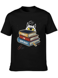 Busy Cat Graphic T-Shirt - Book Lover Tee