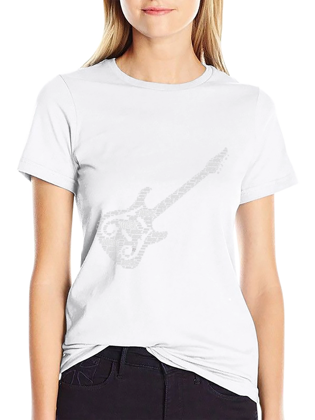 Black Music Guitar Word Art T-Shirt