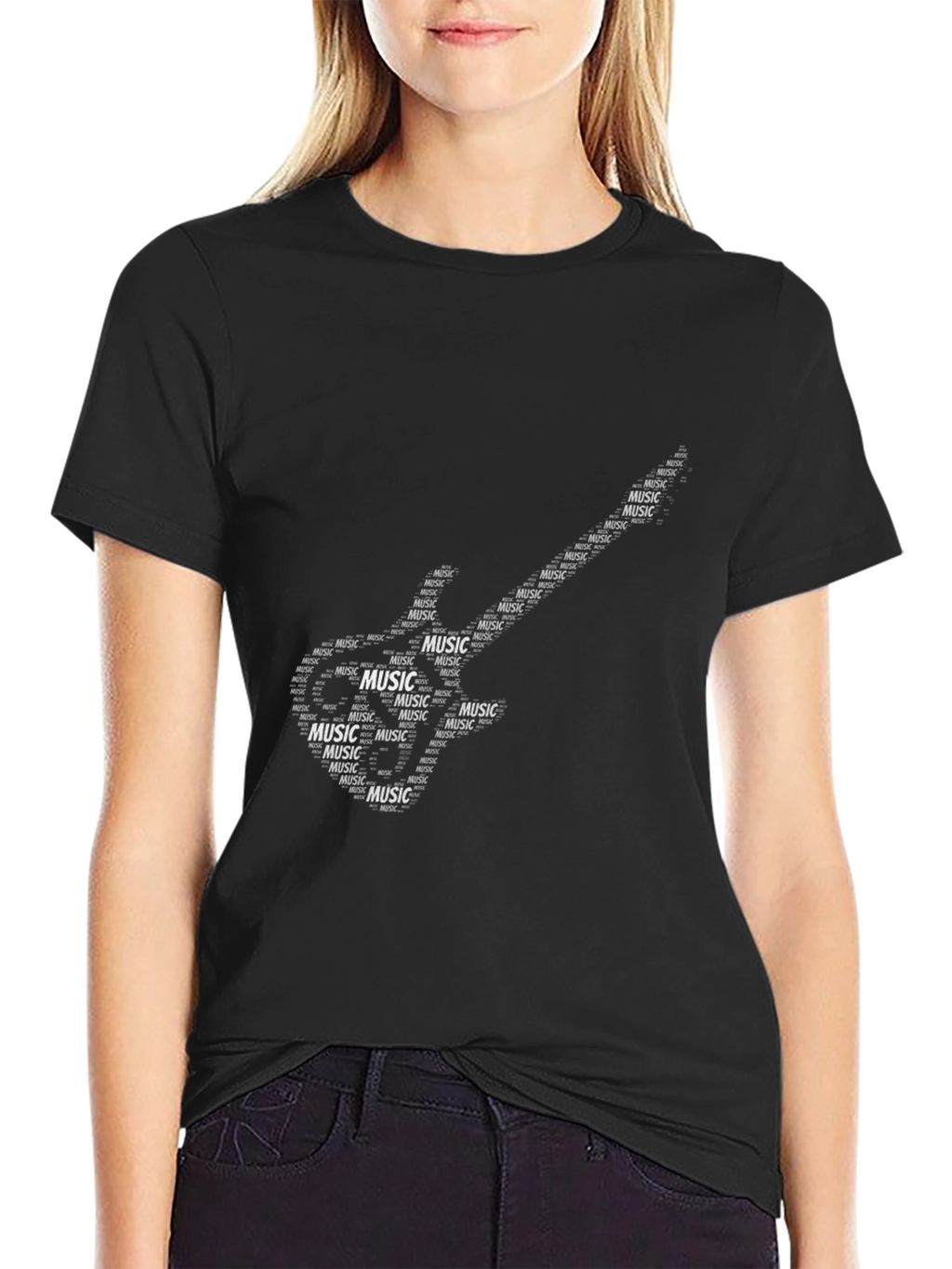 Black Music Guitar Word Art T-Shirt