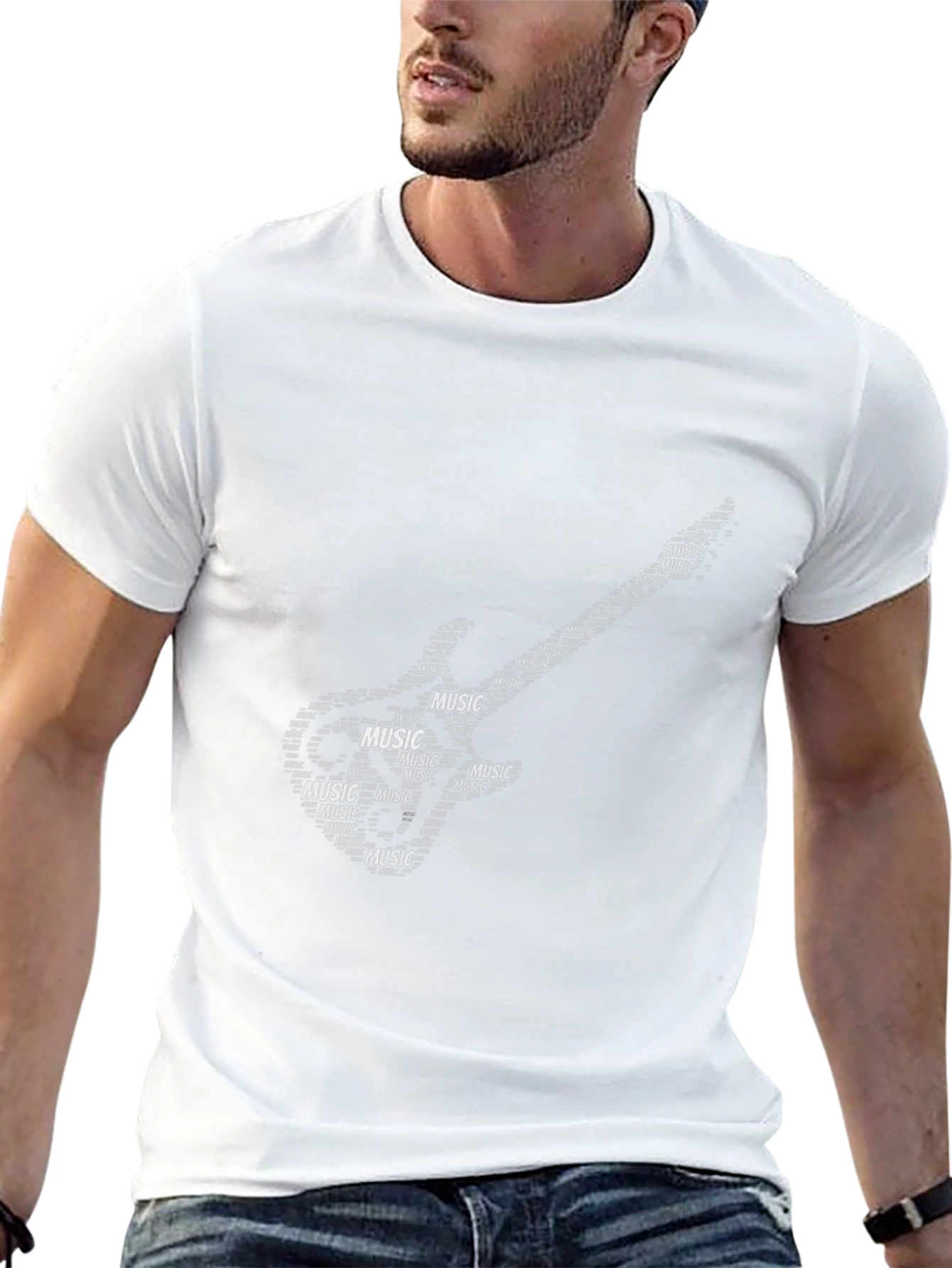 Black Music Guitar Word Art T-Shirt
