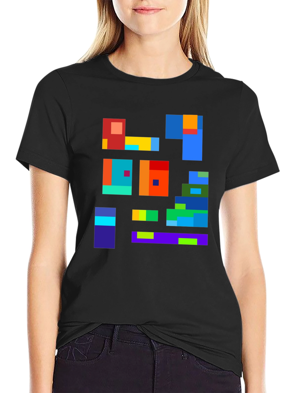 Abstract Block Design Black T-Shirt