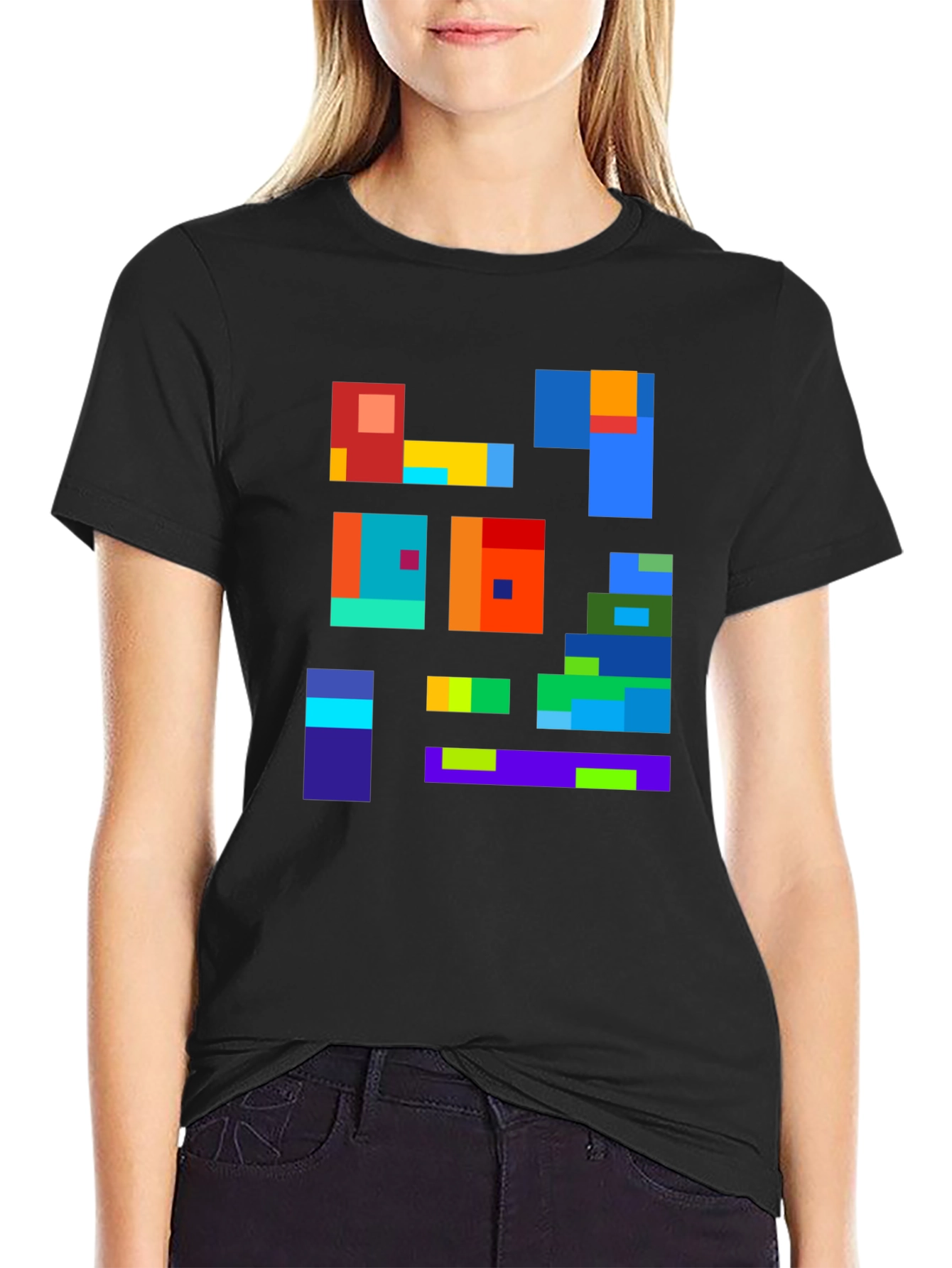 Abstract Block Design Black T-Shirt
