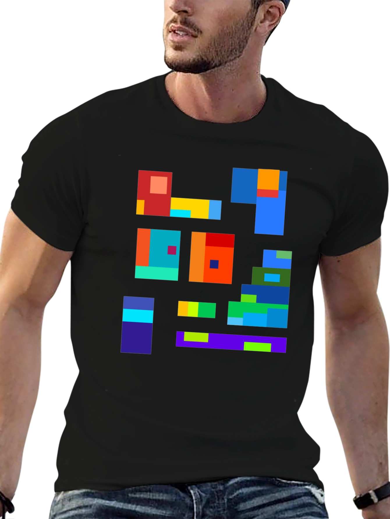 Abstract Block Design Black T-Shirt