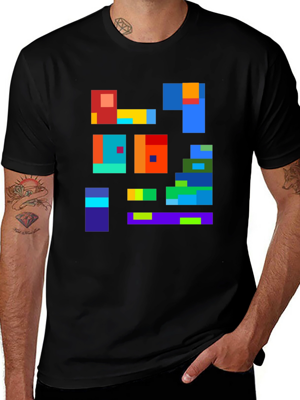 Abstract Block Design Black T-Shirt
