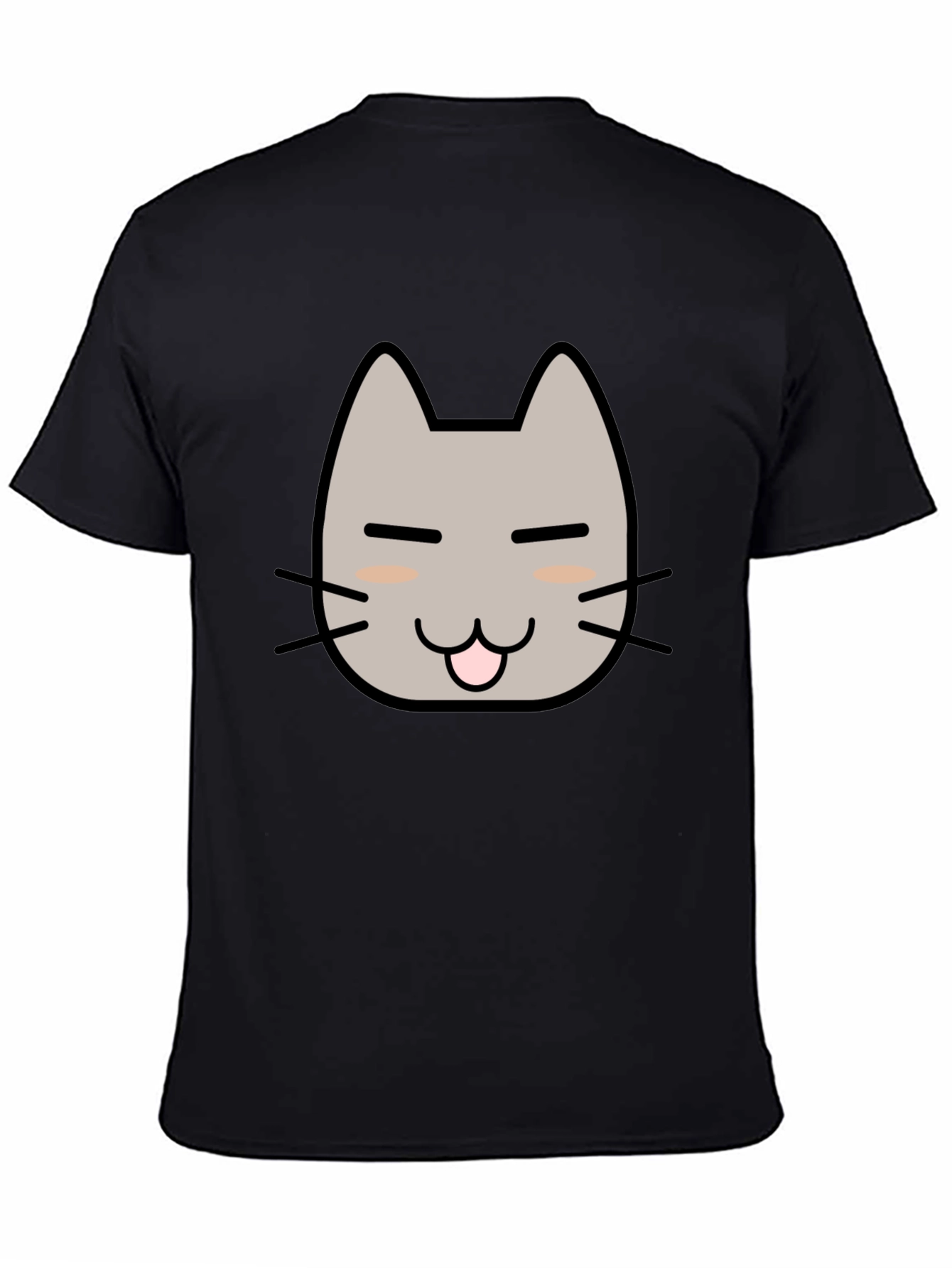 Cute Cat Face Graphic T-Shirt - Black