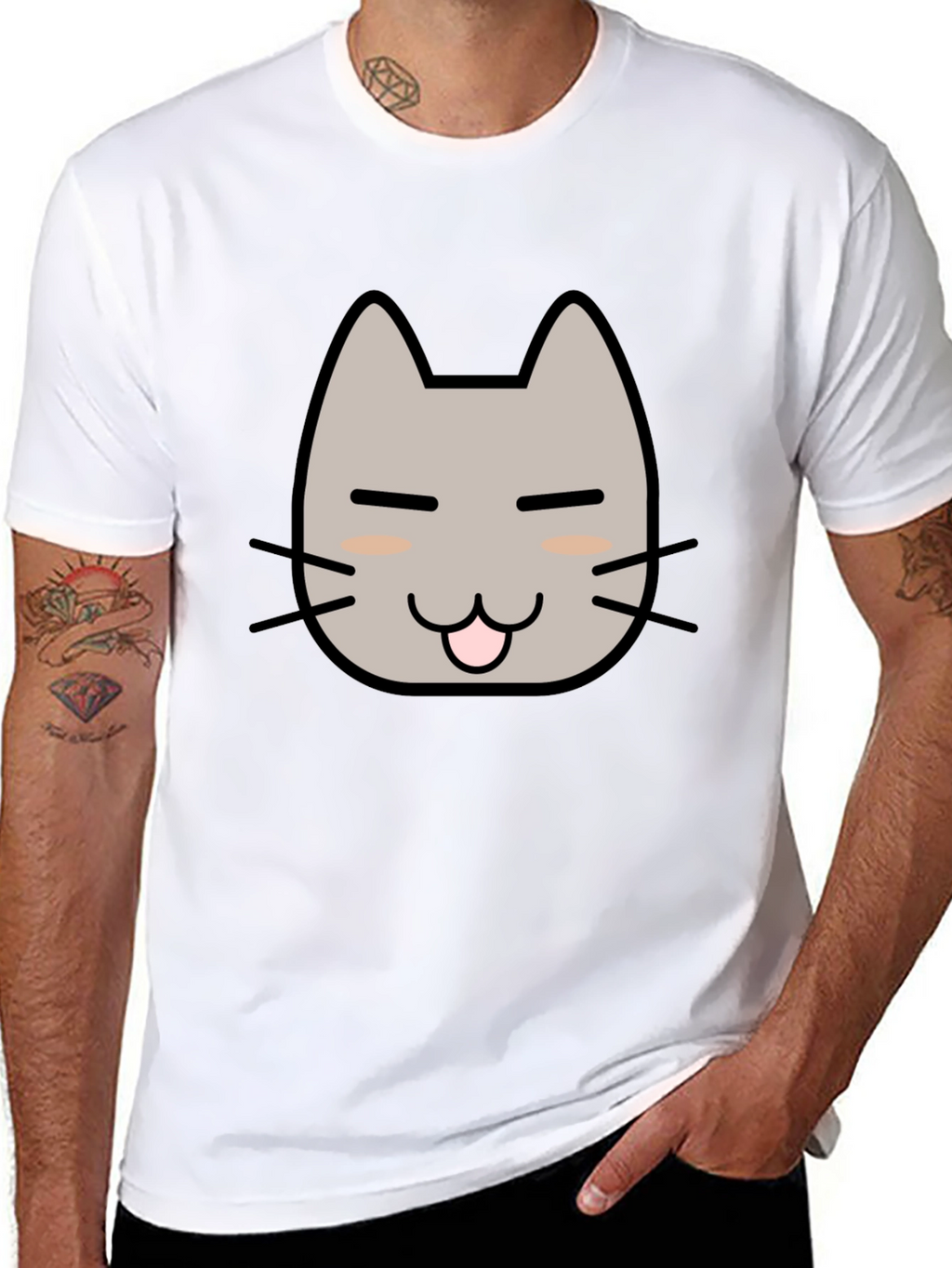 Cute Cat Face Graphic T-Shirt - Black