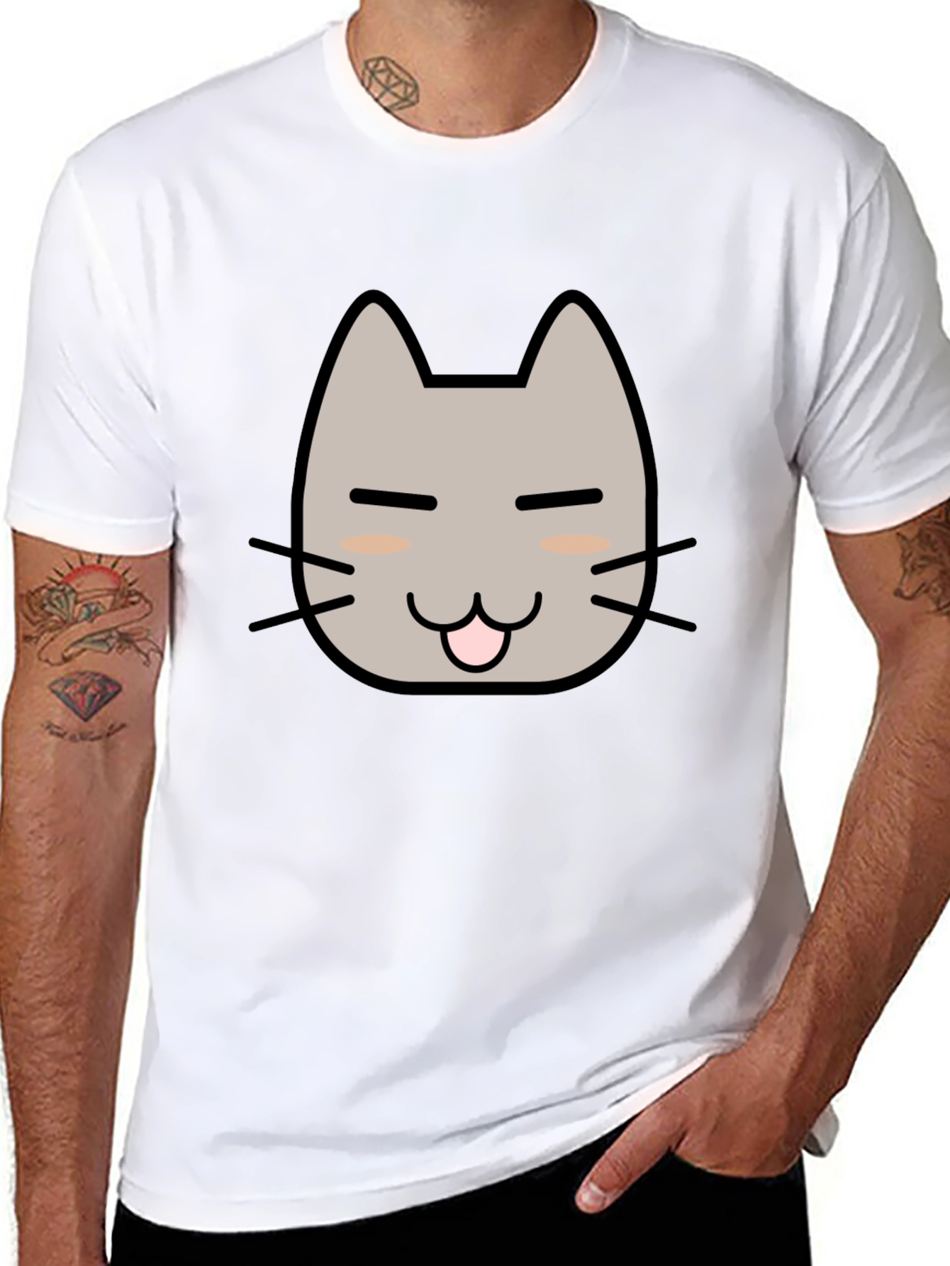 Cute Cat Face Graphic T-Shirt - Black