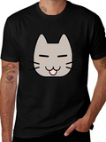 Cute Cat Face Graphic T-Shirt - Black