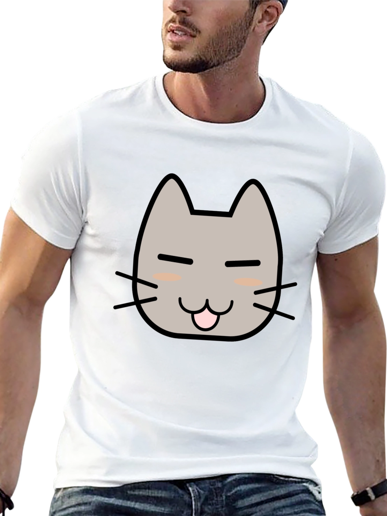 Cute Cat Face Graphic T-Shirt - Black
