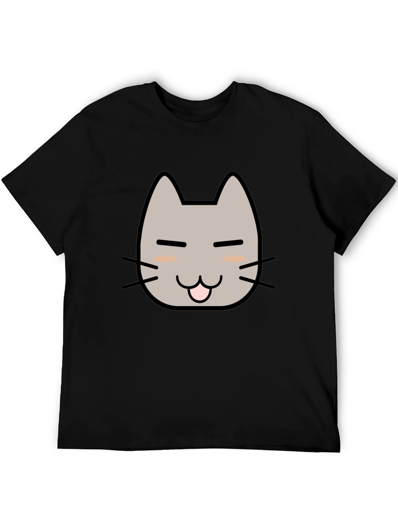 Cute Cat Face Graphic T-Shirt - Black