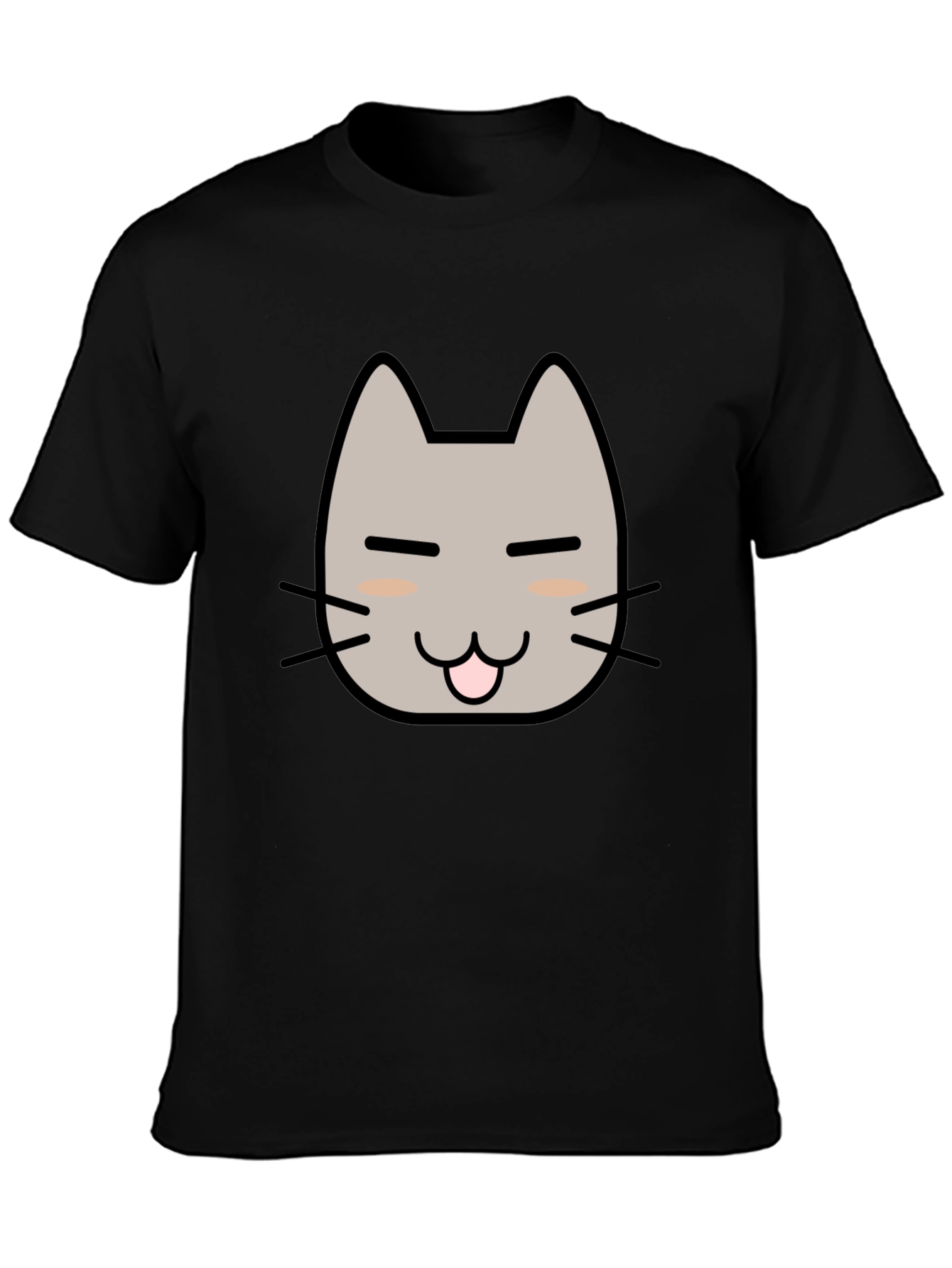 Cute Cat Face Graphic T-Shirt - Black
