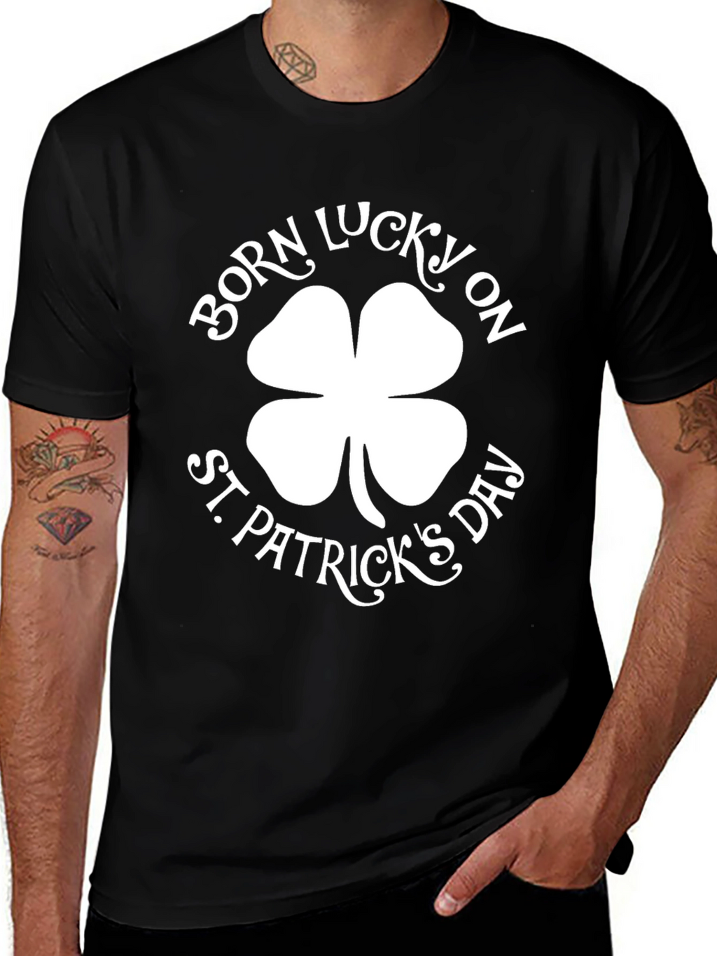 Born Lucky St. Patricks Day Black Graphic Tee