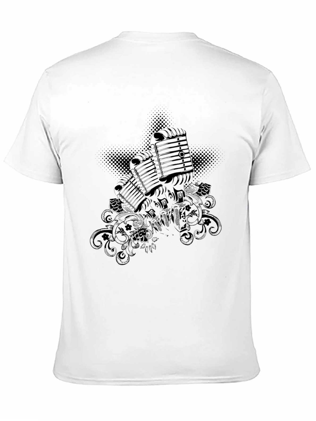 Retro Microphone Graphic Tee - Black