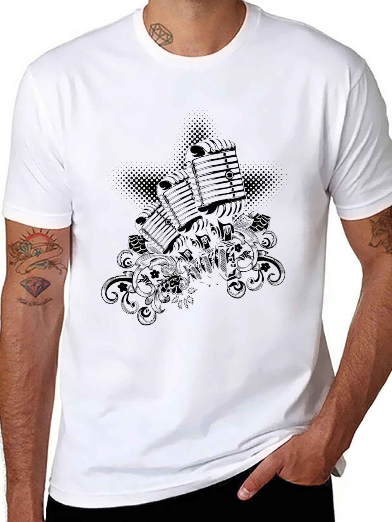 Retro Microphone Graphic Tee - Black