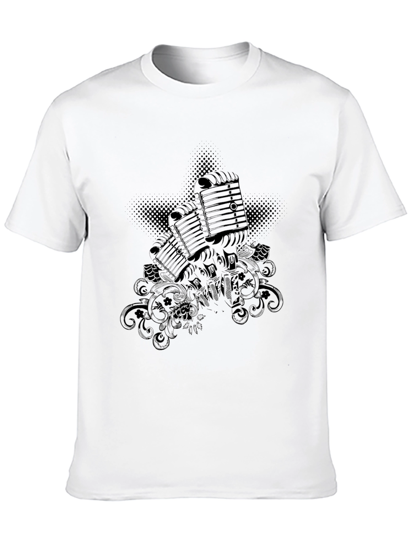 Retro Microphone Graphic Tee - Black