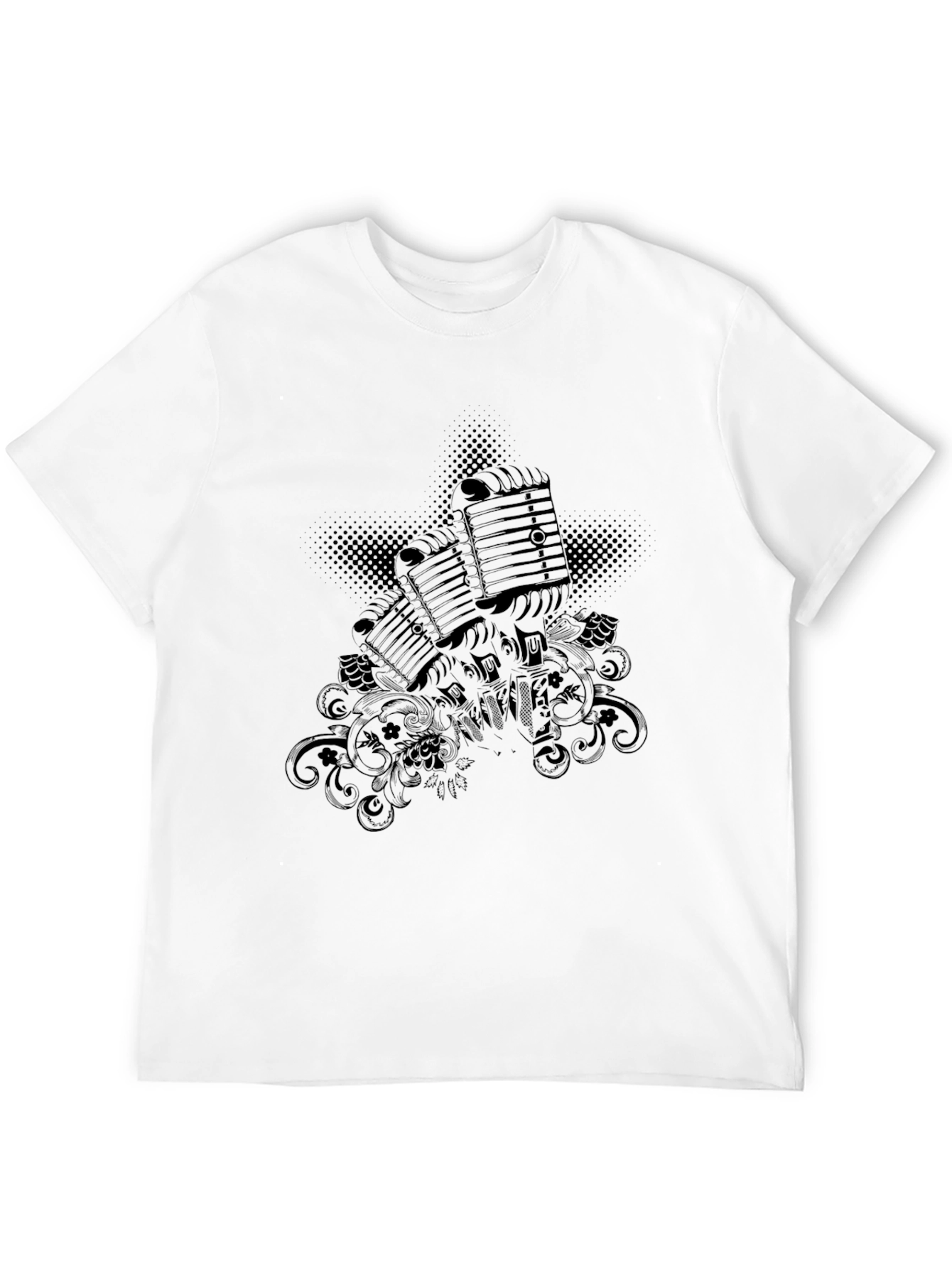 Retro Microphone Graphic Tee - Black