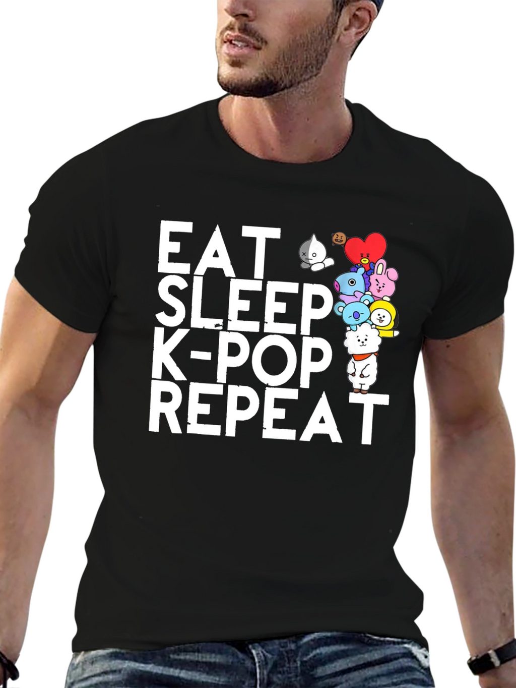 Eat Sleep K-Pop Repeat Black Graphic Tee