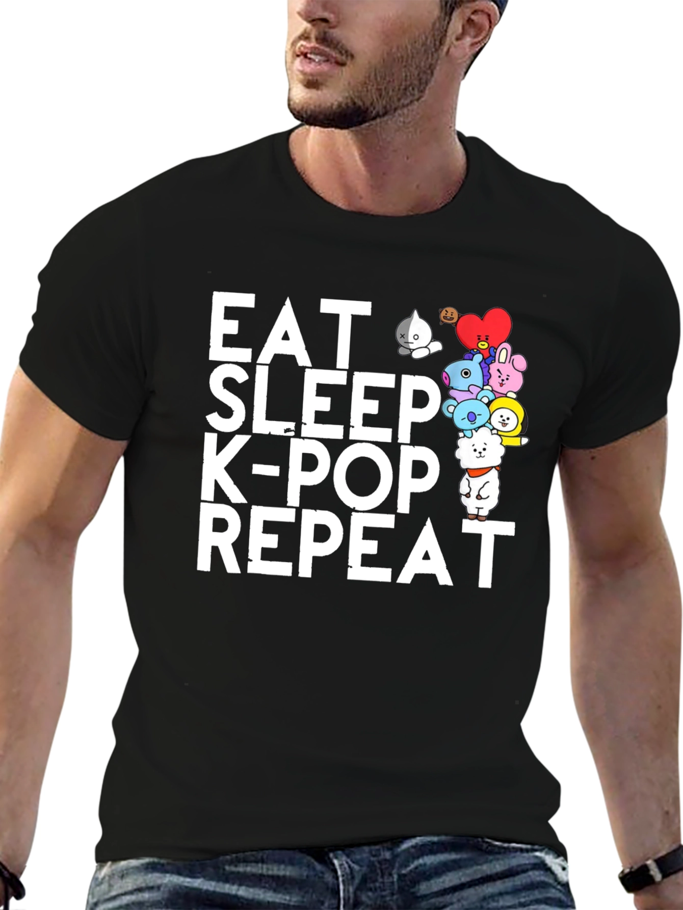Eat Sleep K-Pop Repeat Black Graphic Tee