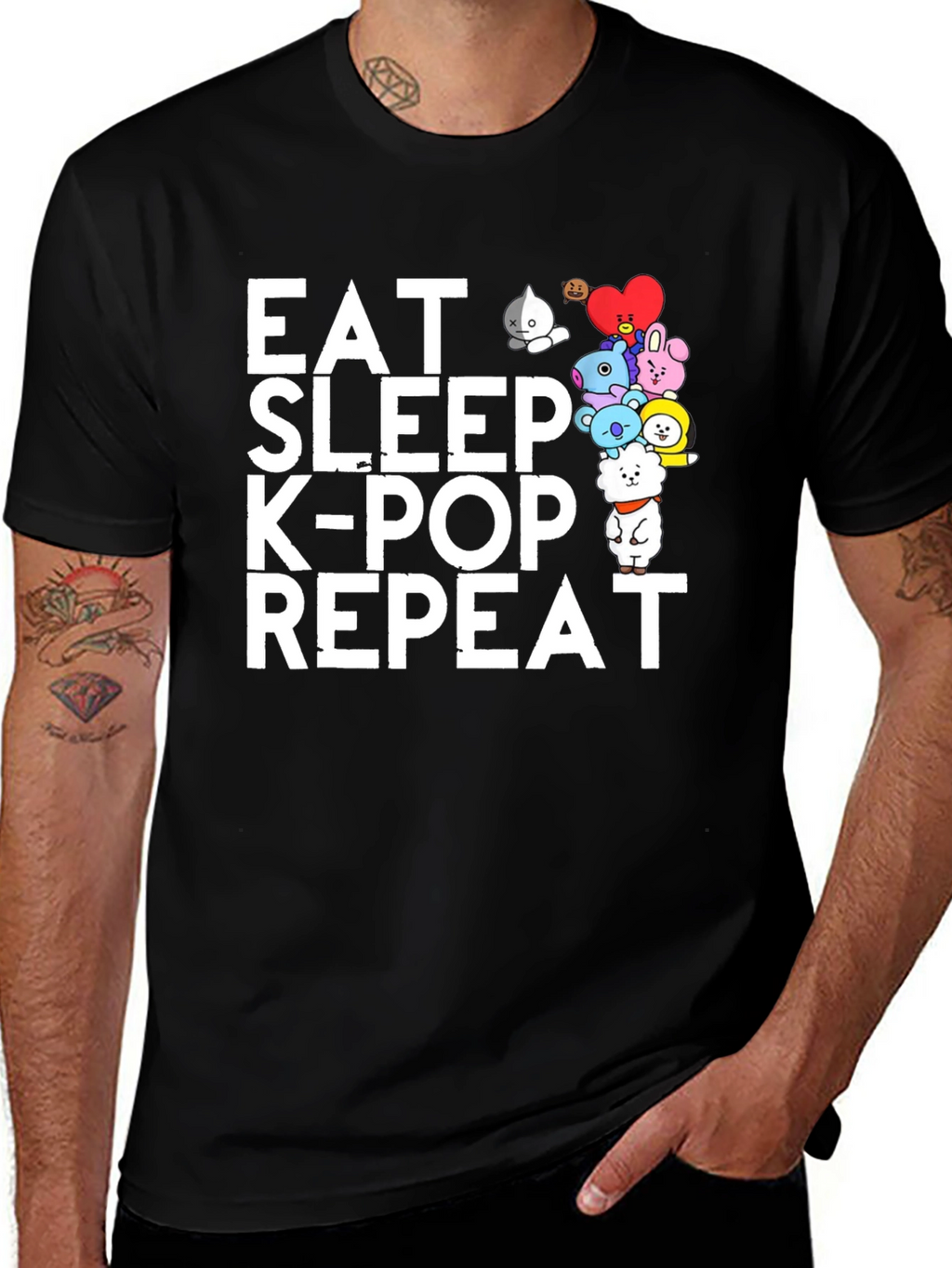 Eat Sleep K-Pop Repeat Black Graphic Tee