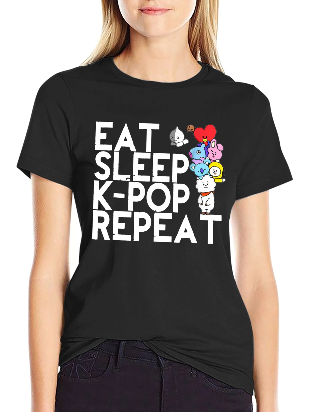 Eat Sleep K-Pop Repeat Black Graphic Tee