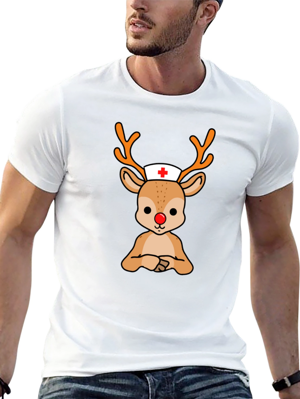Rudolph Nurse T-Shirt - Holiday Themed Medical Apparel