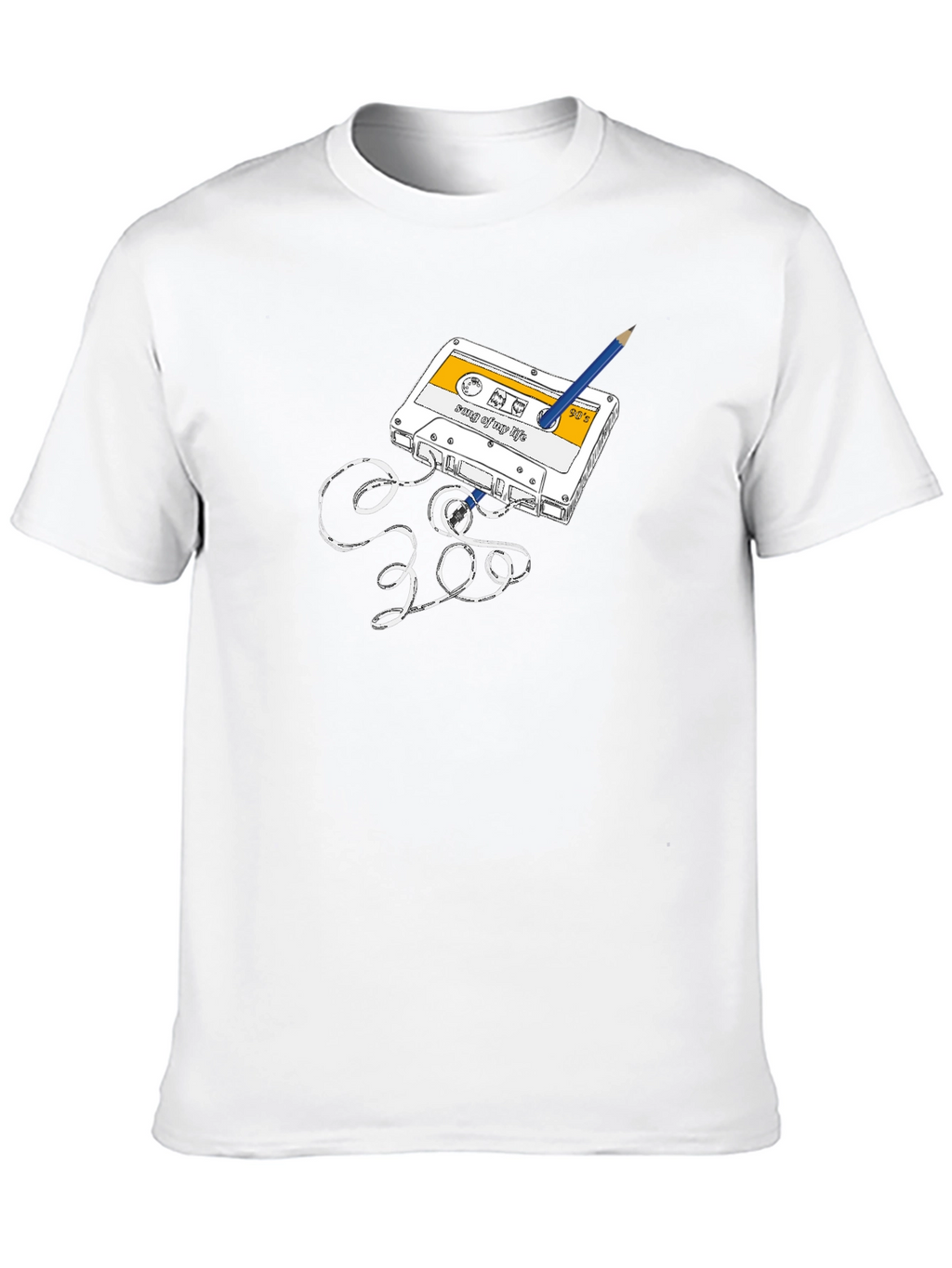 Retro Cassette Tape & Pencil Graphic T-Shirt