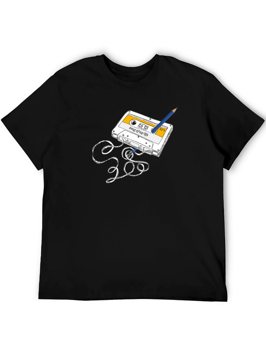 Retro Cassette Tape & Pencil Graphic T-Shirt