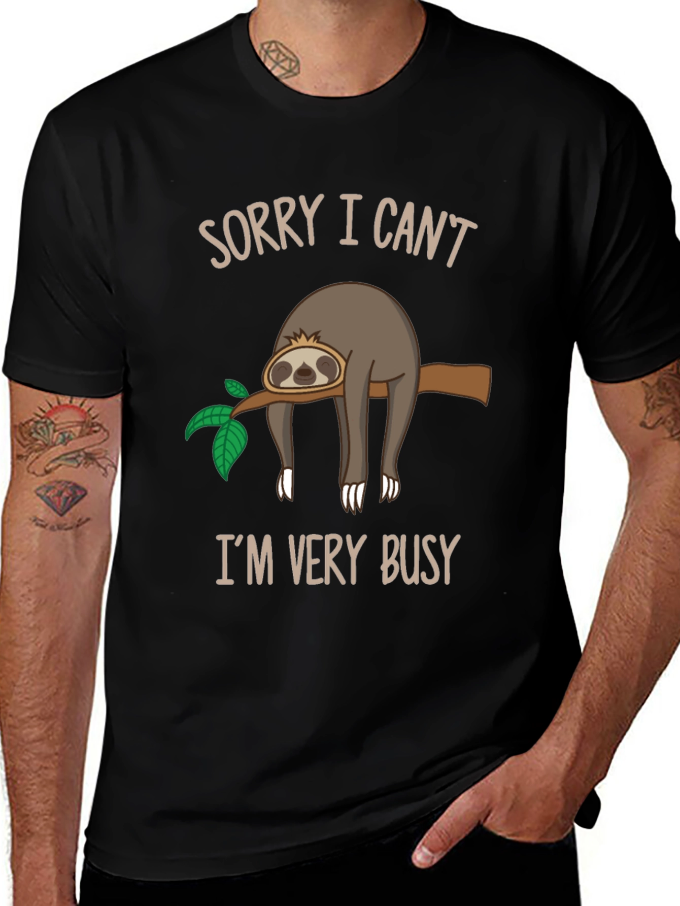 Funny Sloth Graphic T-Shirt - Sorry I Cant Im Very Busy