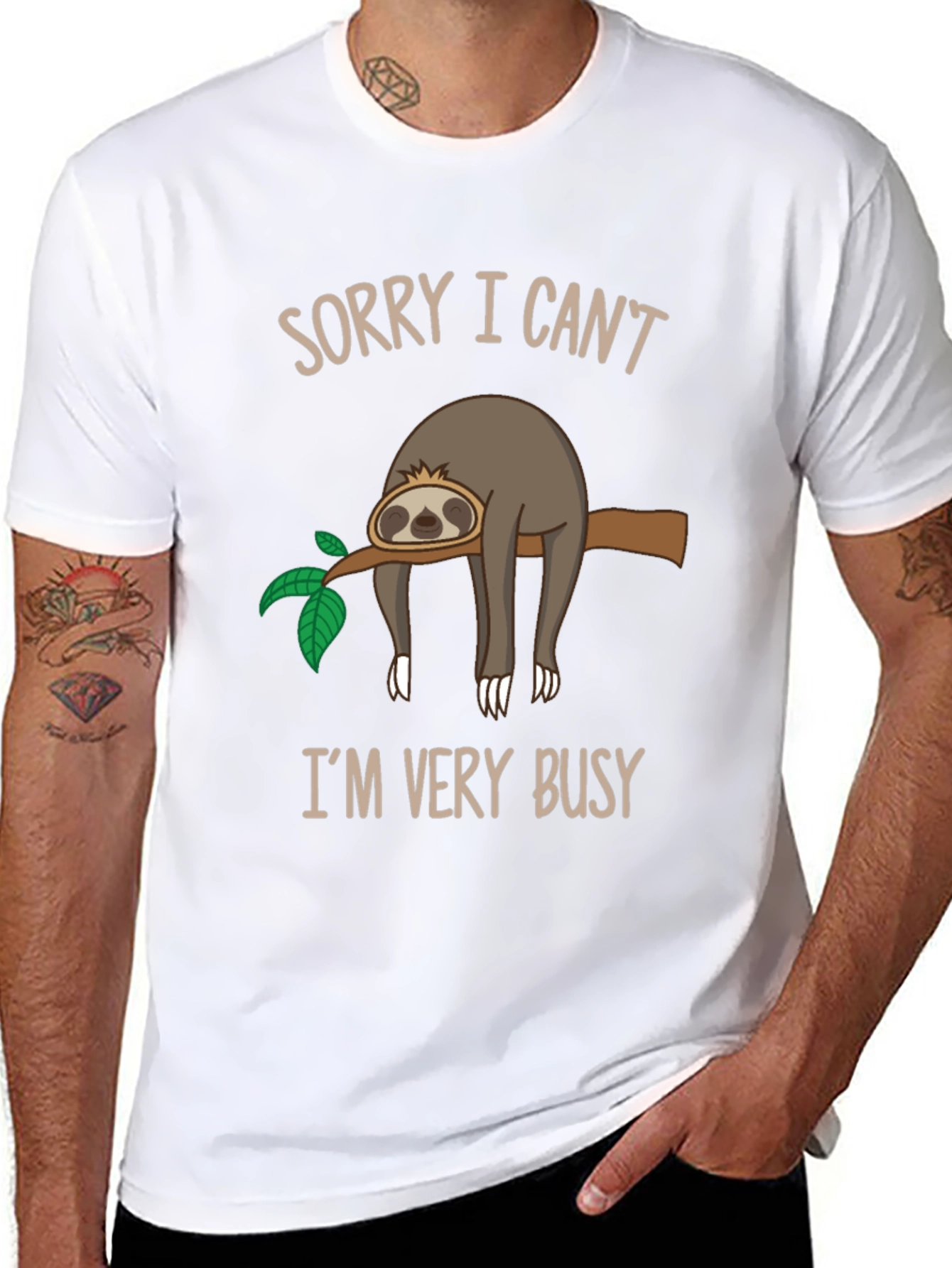 Funny Sloth Graphic T-Shirt - Sorry I Cant Im Very Busy