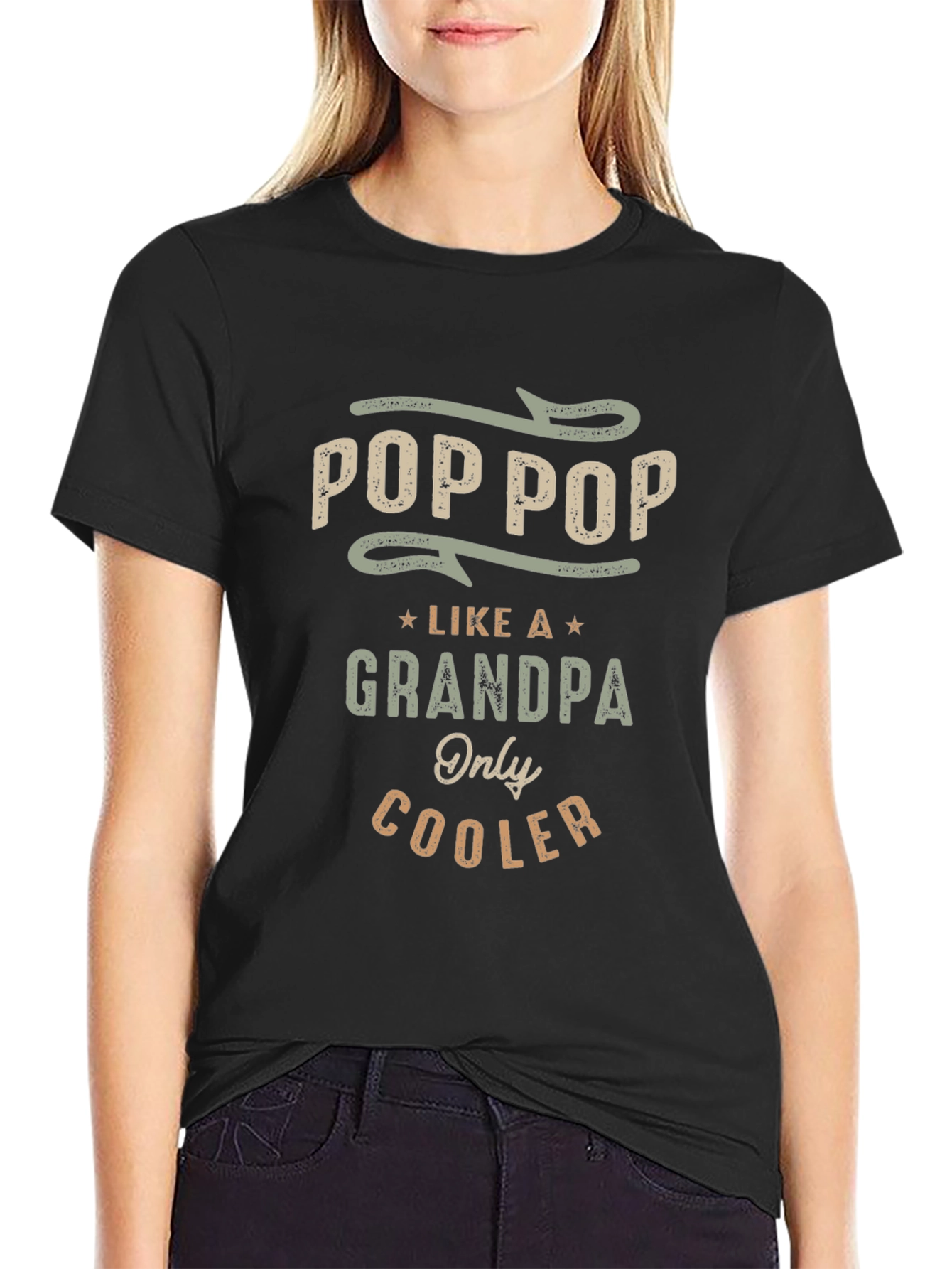 Pop Pop Like A Grandpa Only Cooler - Black T-Shirt