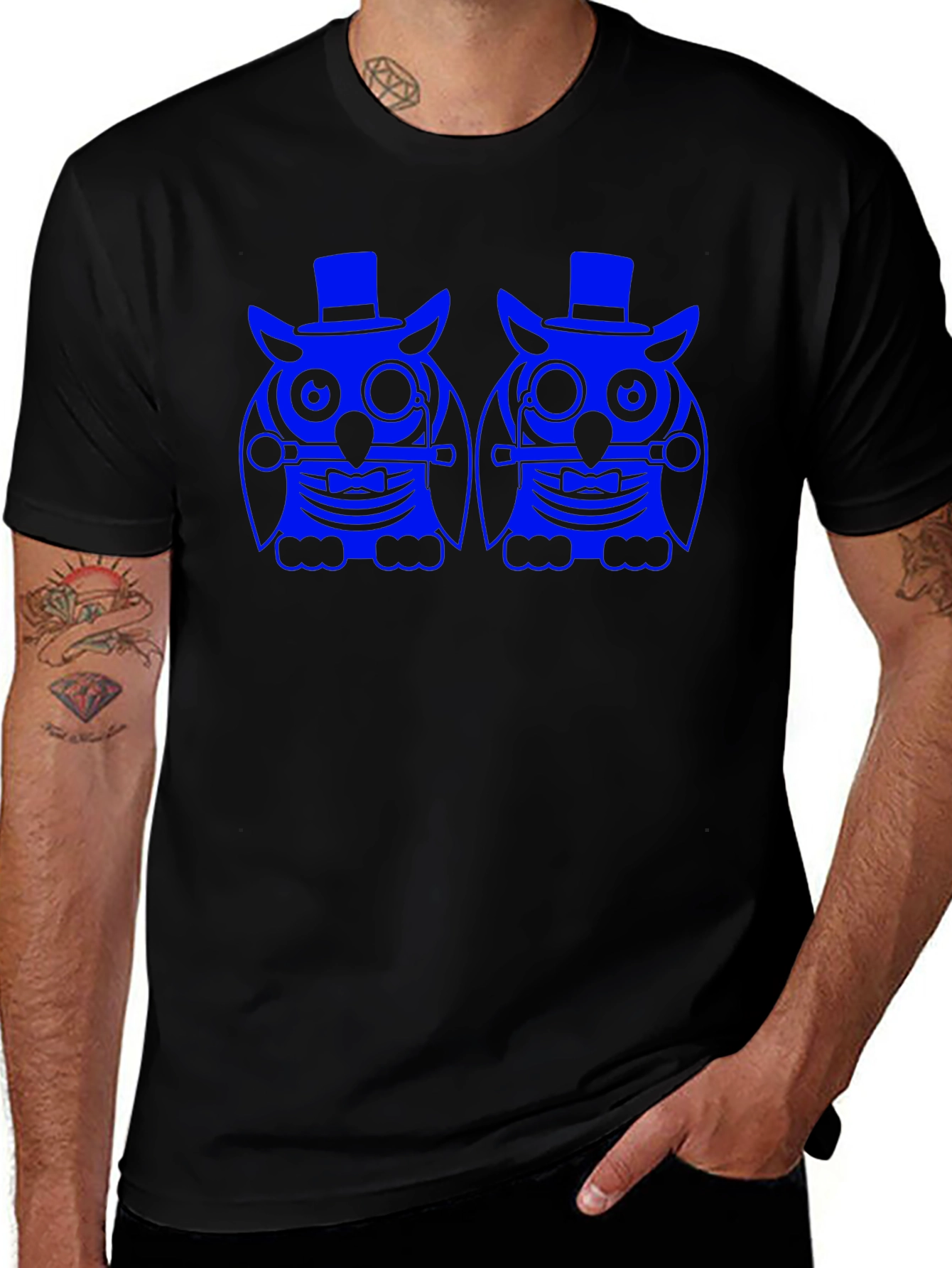 Owl Graphic Print Tee - Black Cotton
