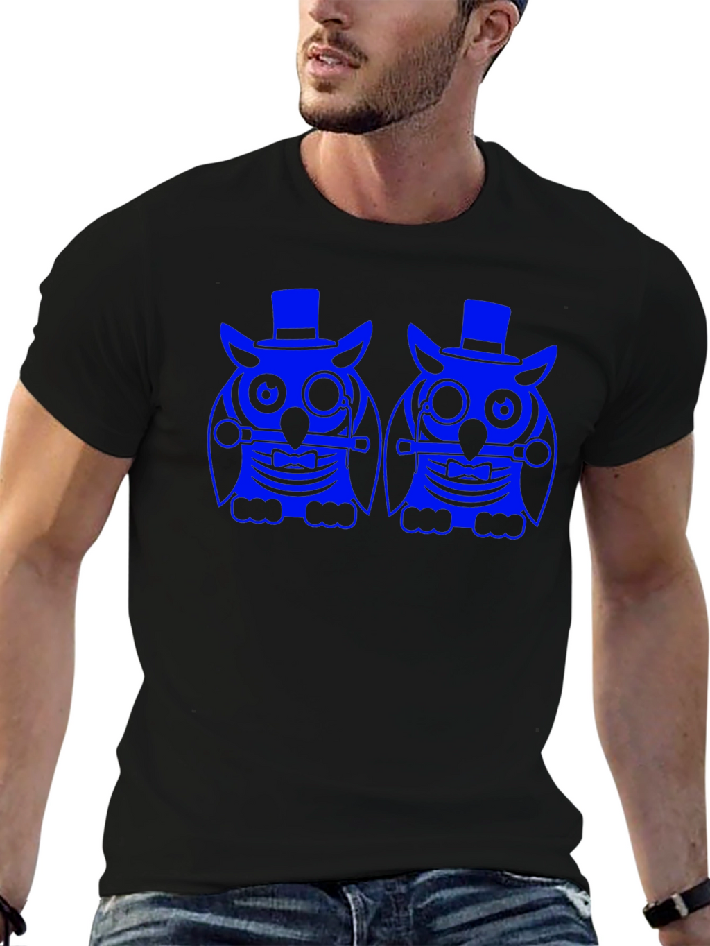 Owl Graphic Print Tee - Black Cotton