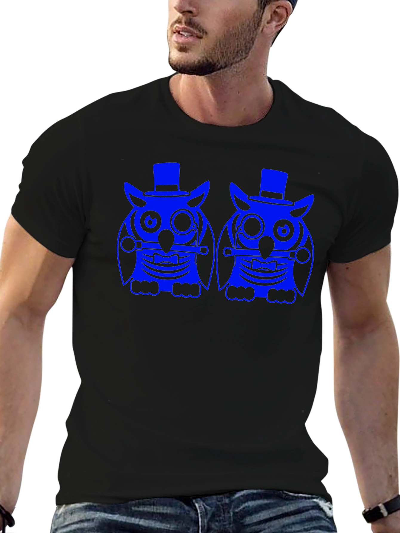 Owl Graphic Print Tee - Black Cotton