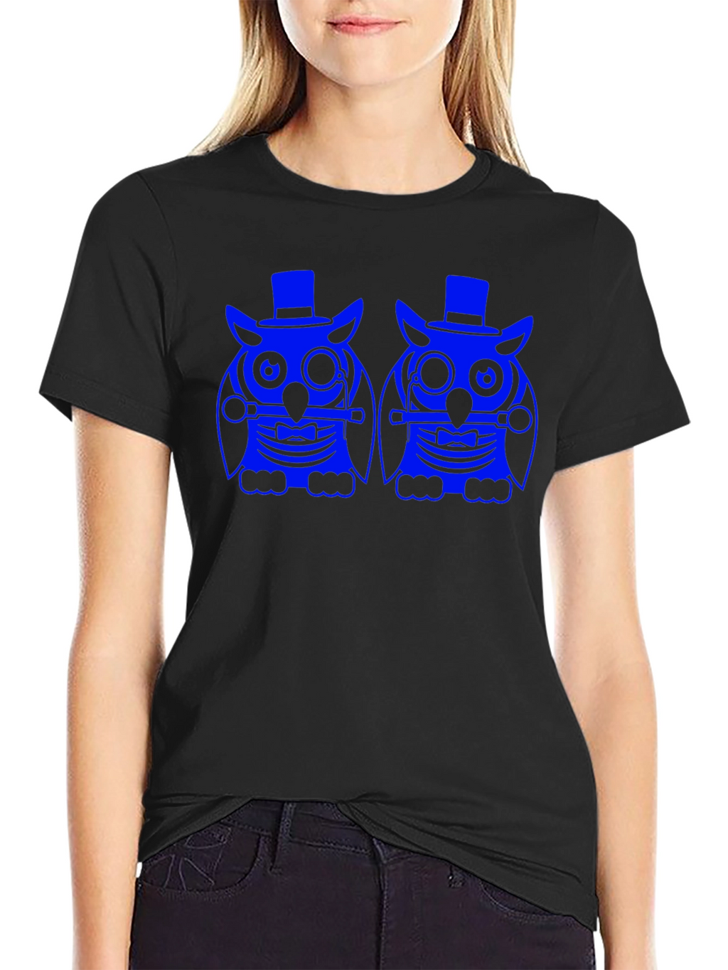 Owl Graphic Print Tee - Black Cotton