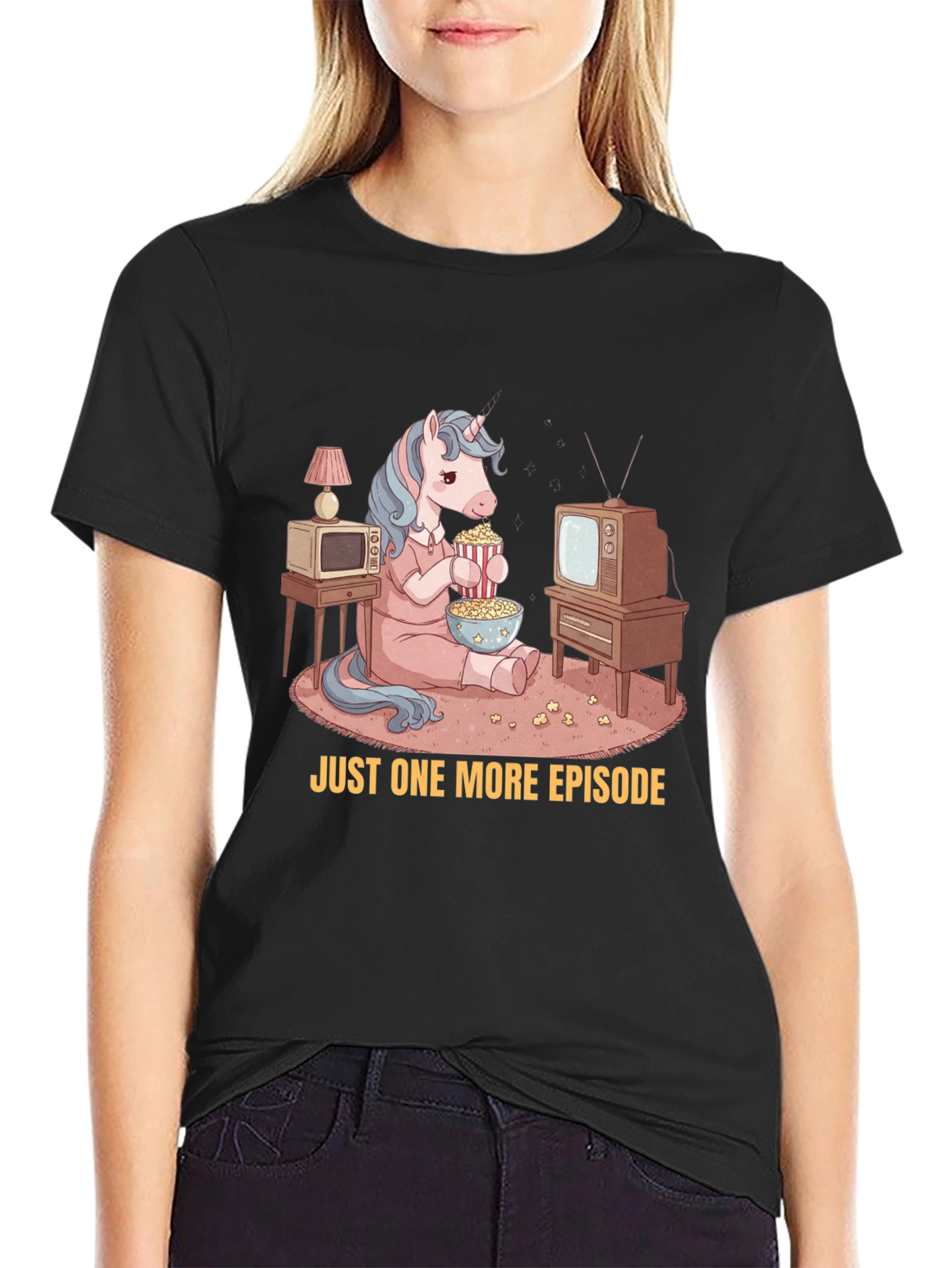 Unicorn Watching TV T-Shirt - Just One More Episode