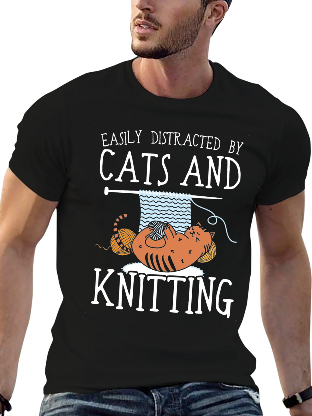 Easily Distracted By Cats and Knitting T-Shirt