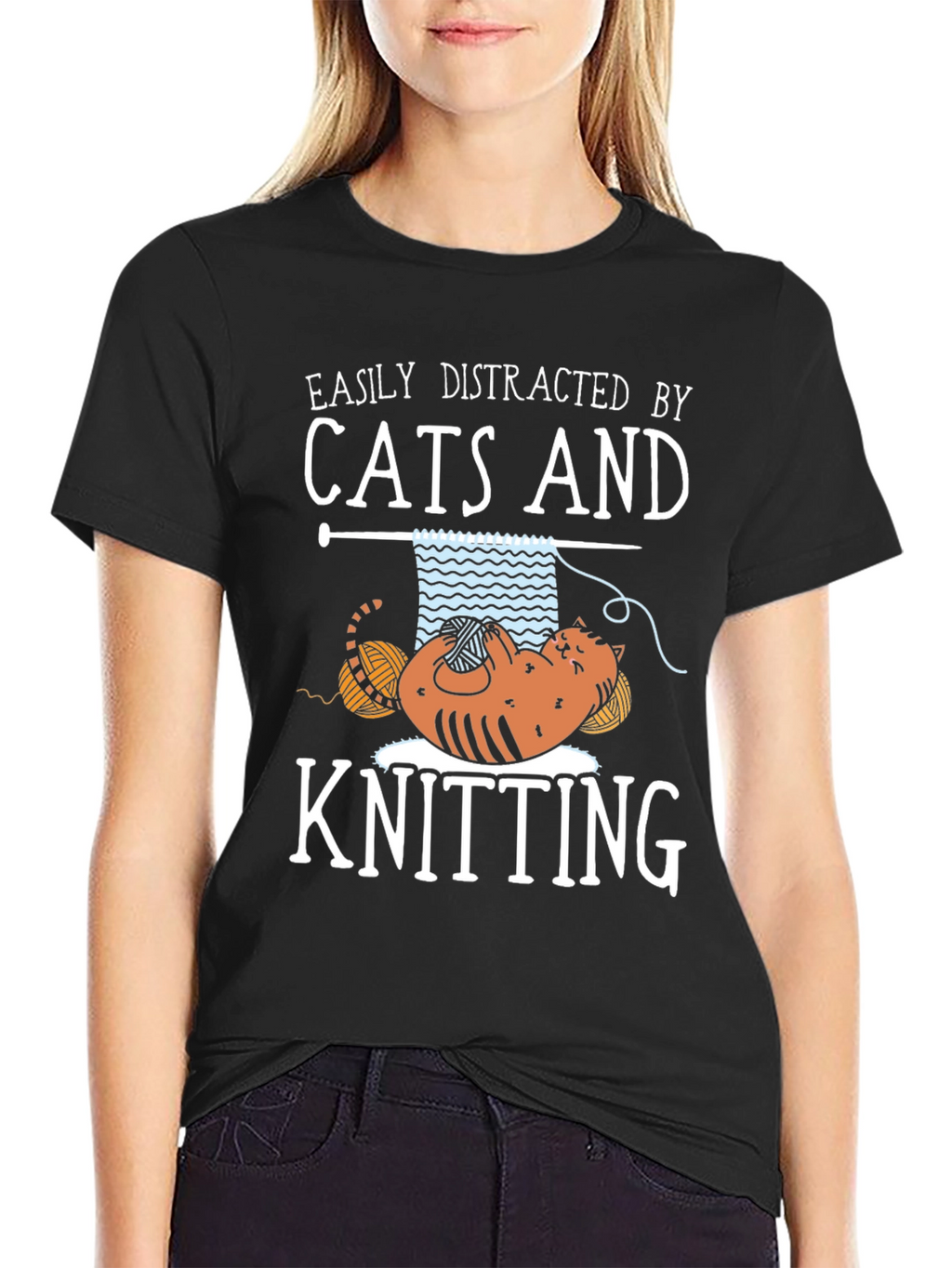 Easily Distracted By Cats and Knitting T-Shirt