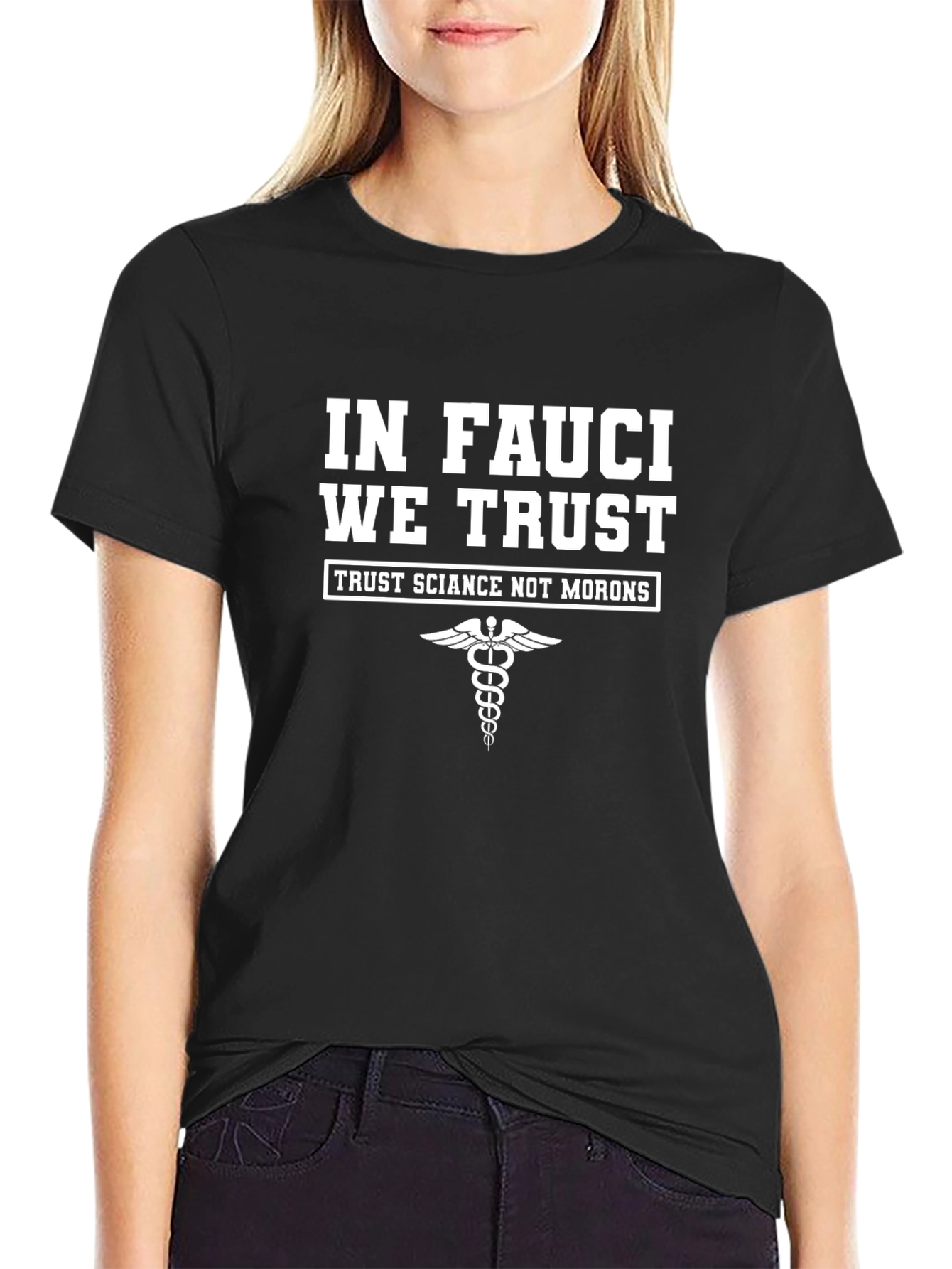In Fauci We Trust Graphic Tee - Black Cotton T-Shirt