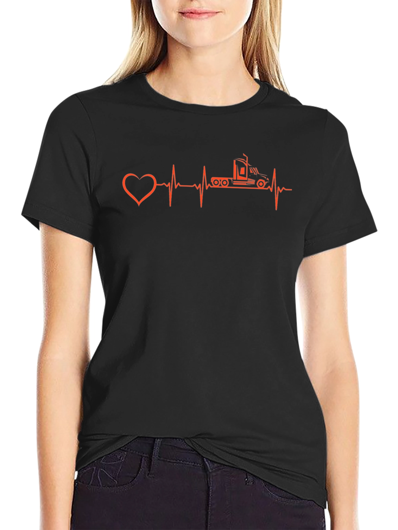 Truck Driver Heartbeat T-Shirt - Black