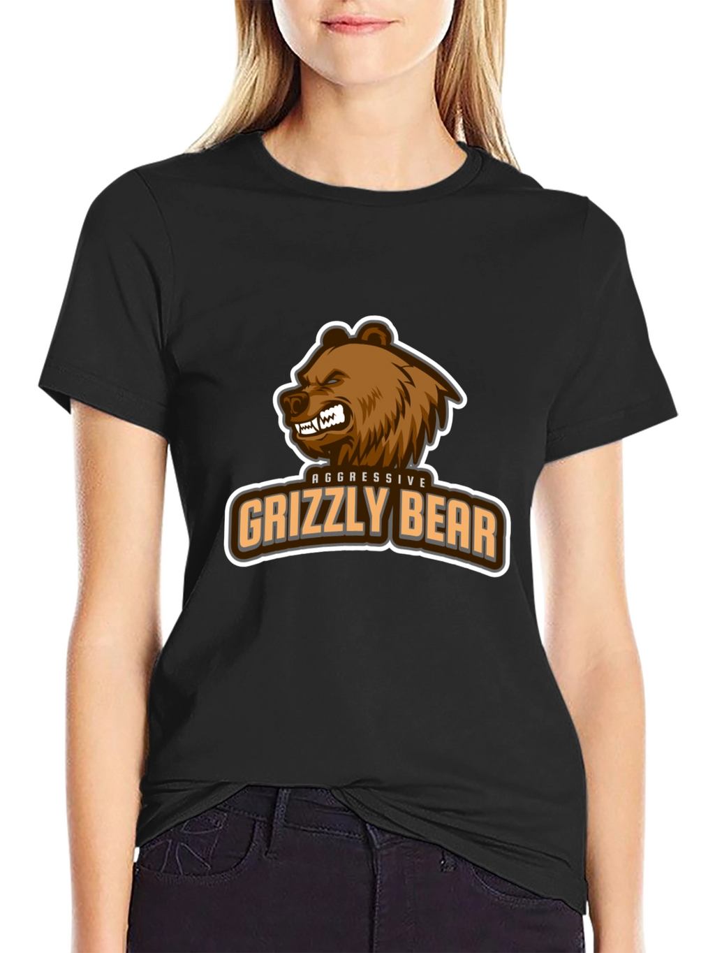 Aggressive Grizzly Bear Graphic Tee - Black
