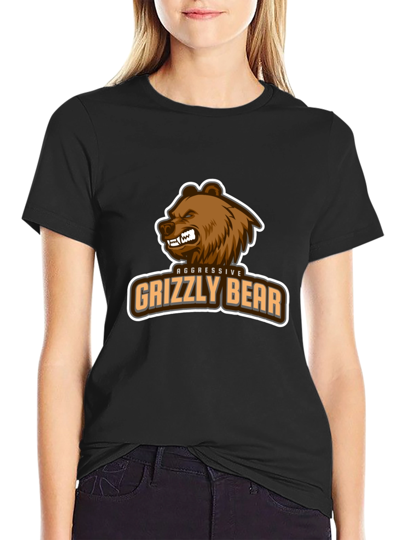 Aggressive Grizzly Bear Graphic Tee - Black