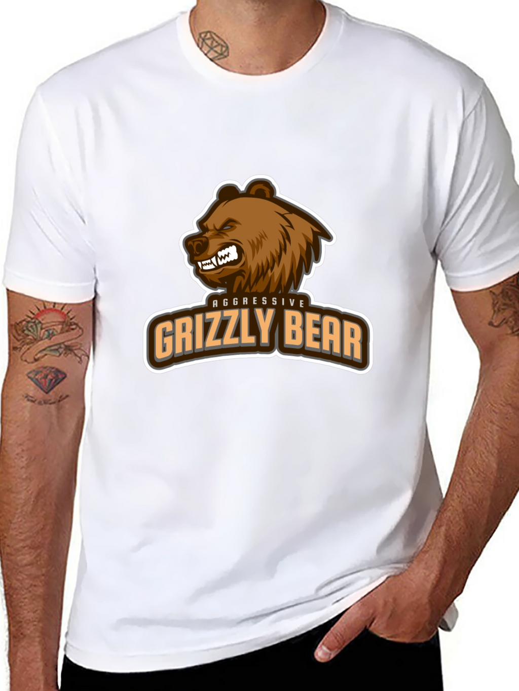 Aggressive Grizzly Bear Graphic Tee - Black