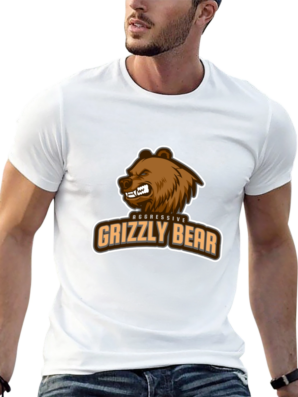 Aggressive Grizzly Bear Graphic Tee - Black